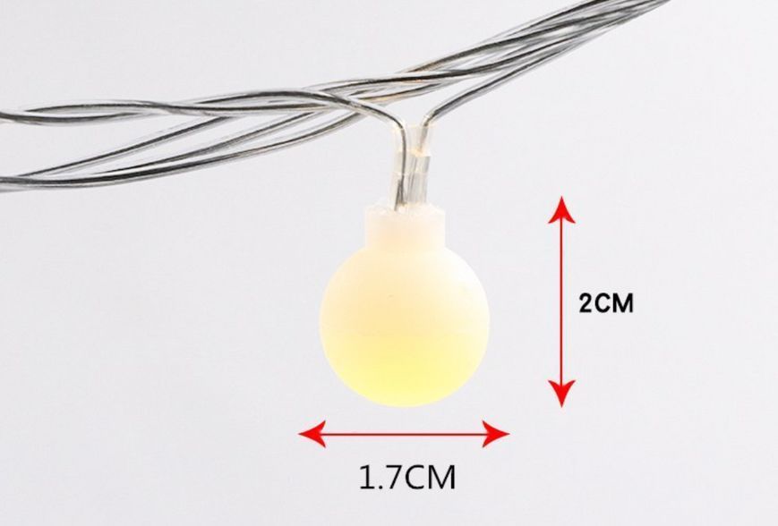 Светодиодная гирлянда Шарики 6 метров от USB теплый белый цвет LED от повербанка и от сети G03088 фото