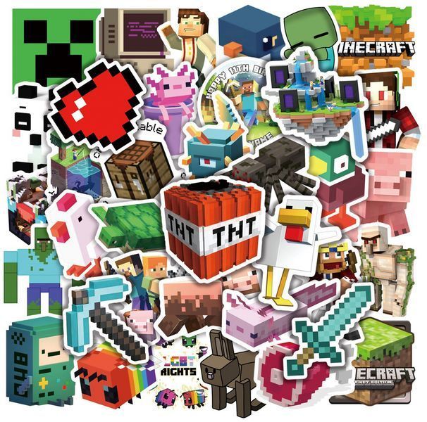Колекція з 50 наклейок Minecraft з героями та елементами гри BG1770 фото