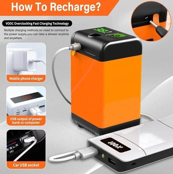 Портативний душ з акумулятором 7800mAh та USB зарядкою для походів H12066 фото