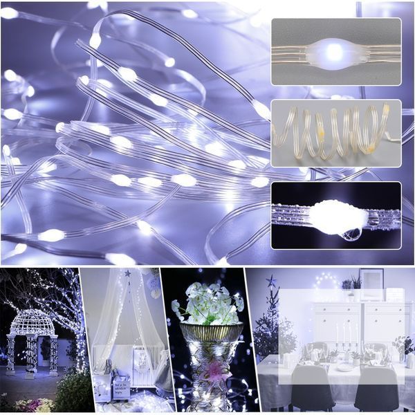 Уличная белая LED гирлянда 100м с аккумуляторной солнечной батареей и пультом G03114 фото