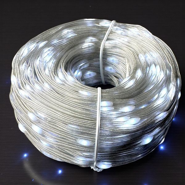 Уличная белая LED гирлянда 100м с аккумуляторной солнечной батареей и пультом G03114 фото