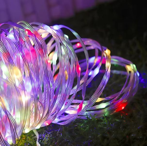 Різнокольорова вулична LED гірлянда на сонячній батареї 100 м з Type C та пультом G03115 фото