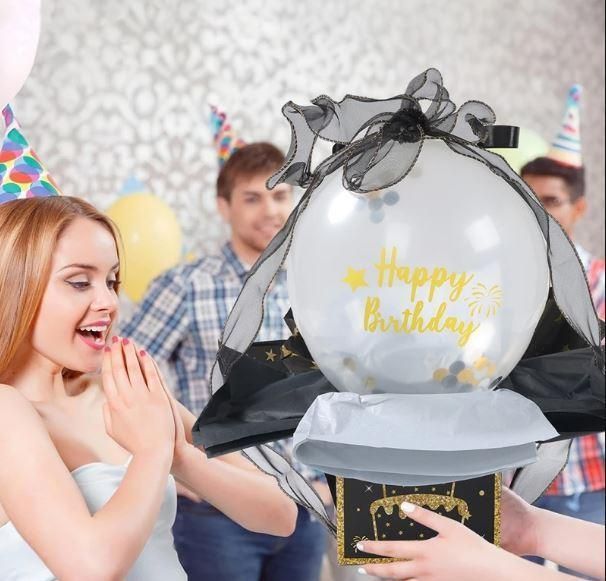 Оригинальная коробка с шаром и сюрпризом для денег на день рождения черная P13067 фото