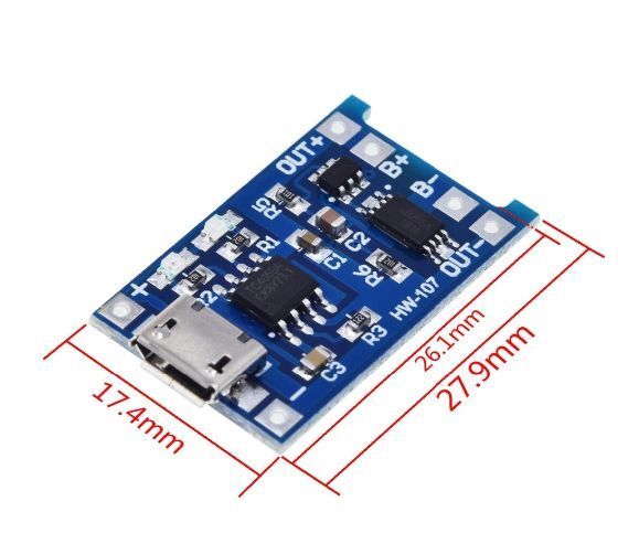 Модуль зарядки с MicroUSB контроллером TP4056 для Li-ion аккумуляторов E08013 фото
