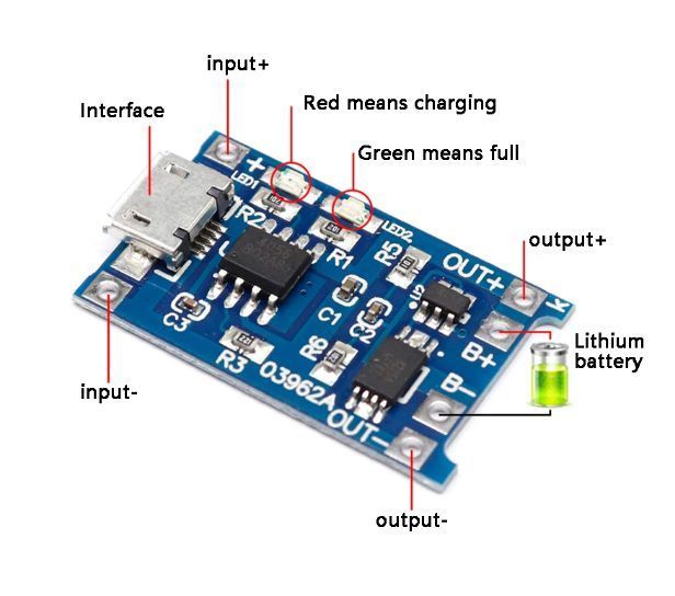 Модуль зарядки с MicroUSB контроллером TP4056 для Li-ion аккумуляторов E08013 фото