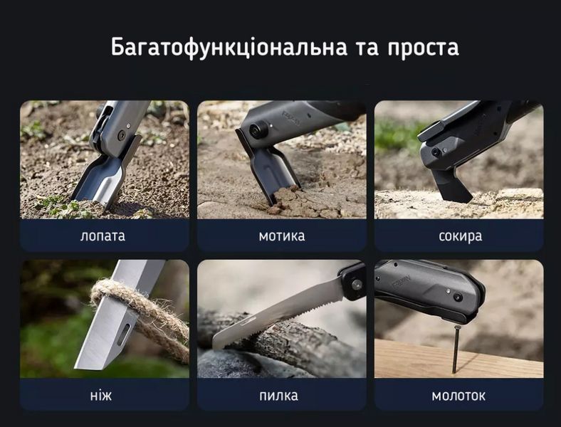 Тактичний похідний мультитул NexTool Thor багатофункційна лопата із сокирою та пилкою T09007 фото