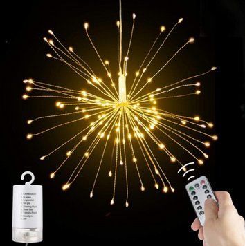 Тёплая светодиодная гирлянда фейерверк 150 LED на батарейках с пультом G03041 фото