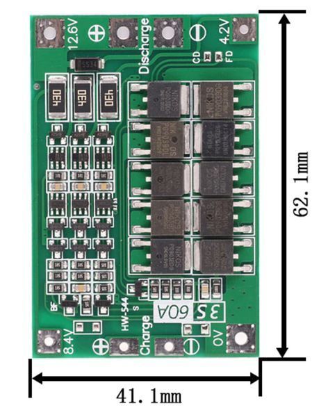 Плата защиты Li-ion аккумуляторов BMS 3S 60A 12.6V с функцией балансировки E08015 фото
