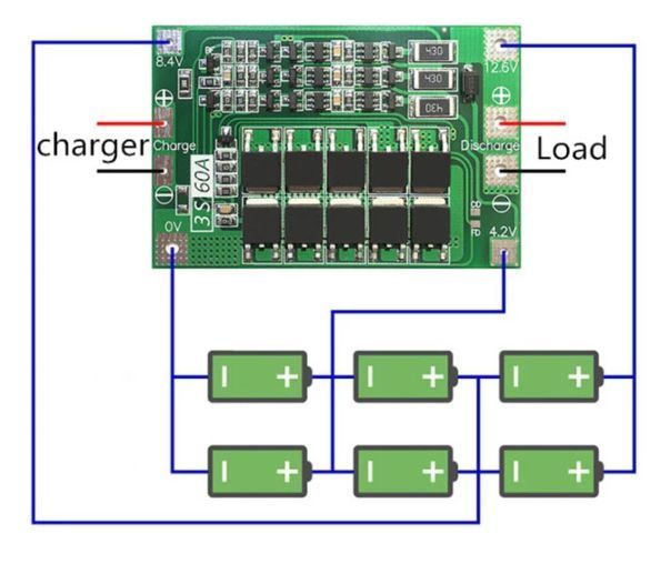 Плата защиты Li-ion аккумуляторов BMS 3S 60A 12.6V с функцией балансировки E08015 фото