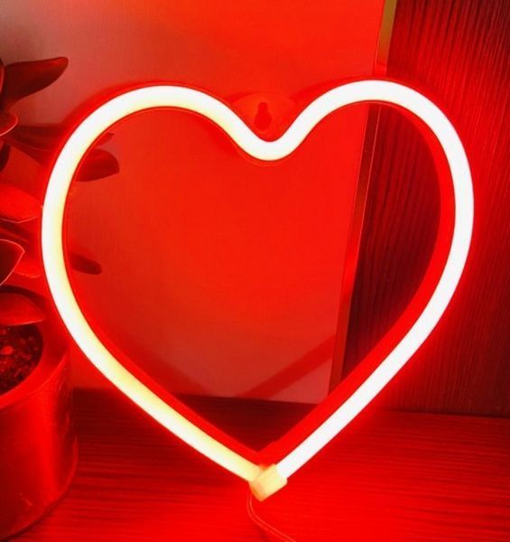 Червона LED лампа неонове Серце з живленням від USB та батарейок AA G03070 фото