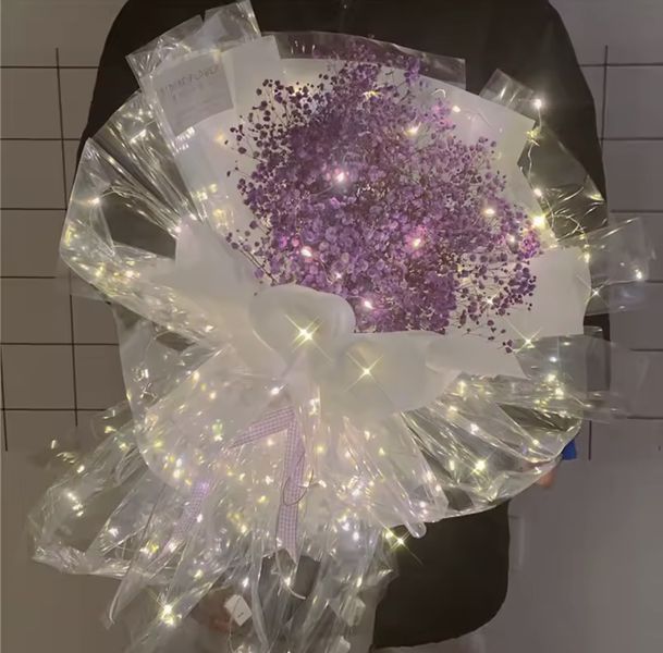 Прозора декоративна плівка з LED-підсвіткою 60х60 см для пакування квітів та подарунків P13047 фото