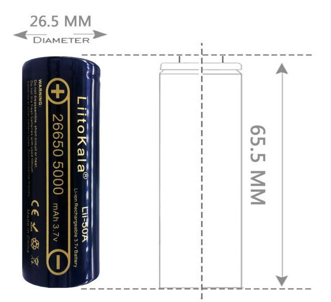Акумулятор літій-іонний 26650 Lii-50A 5000mAh LiitoKala з плоским плюсом без захисту B01004 фото