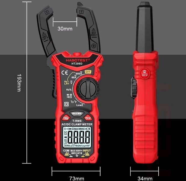 Токовые клещи с функциями мультиметра HABOTEST HT206D ac dc с ЖК-дисплеем N1612 фото
