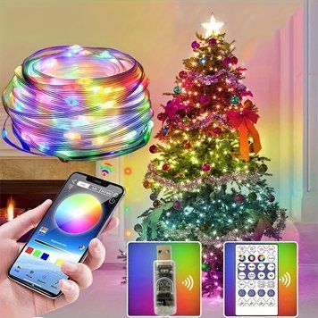 Умная светодиодная гирлянда 20 м RGB с управлением через приложение и пультом USB G03098 фото