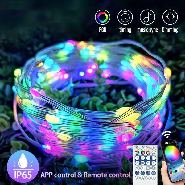 Умная светодиодная гирлянда 20 м RGB с управлением через приложение и пультом USB G03098 фото