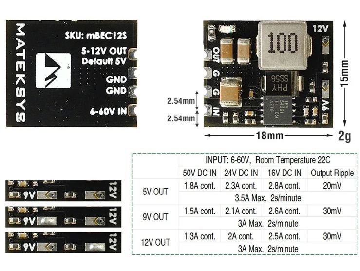 Стабилизатор напряжения MATEK MICRO BEC 5-12 В 6-60 В для FPV-дронов Q15007 фото