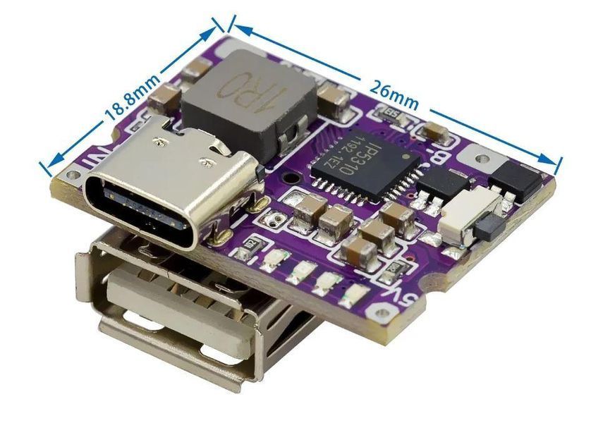 Модуль заряджання Li-ion акумуляторів з USB Type-C 5В 3,1А для збірки powerbank E08046 фото