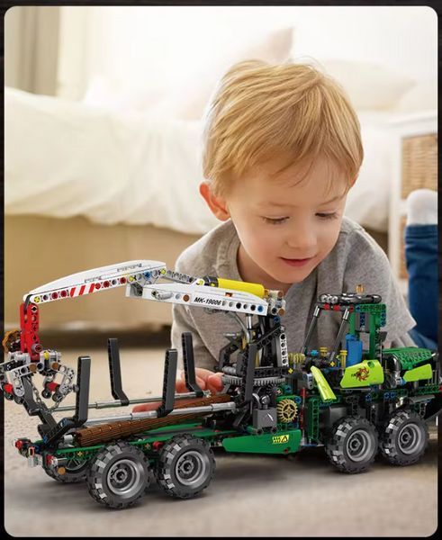 Детализированная модель трактора John Deere с пневматическим захватом и прицепом Mould King TS19006 фото