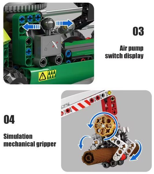 Детализированная модель трактора John Deere с пневматическим захватом и прицепом Mould King TS19006 фото