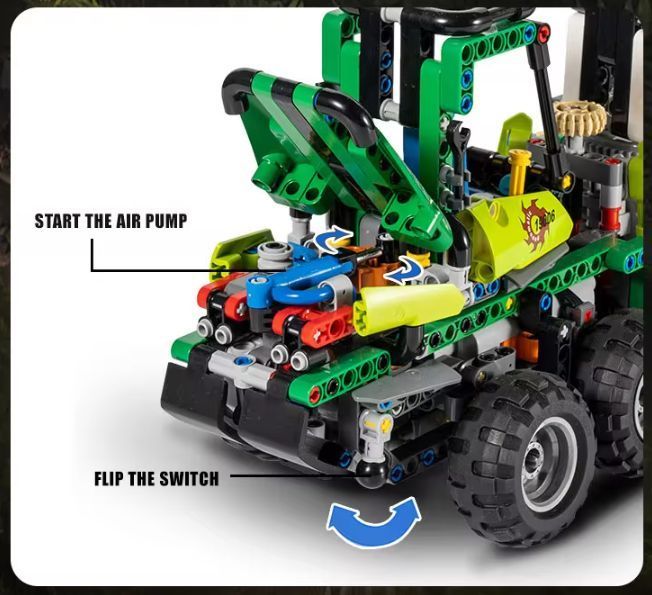 Детализированная модель трактора John Deere с пневматическим захватом и прицепом Mould King TS19006 фото