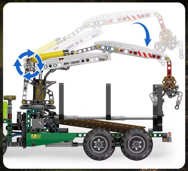 Детализированная модель трактора John Deere с пневматическим захватом и прицепом Mould King TS19006 фото
