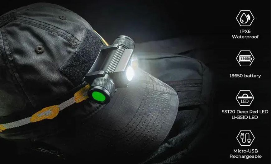 Налобный фонарь Sofirn H25LR с двойным светодиодом и аккумулятором 18650 N655 фото