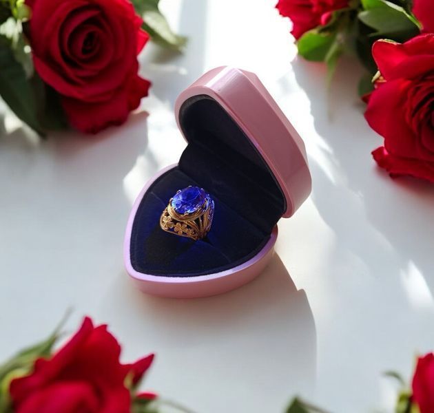 Подарочная коробочка с LED подсветкой для кольца в форме сердца розовая P13026 фото