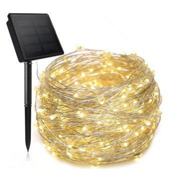 Солнечная уличная гирлянда светодиодная Роса с аккумулятором и LED подсветкой 20м Теплый белый G03001 фото