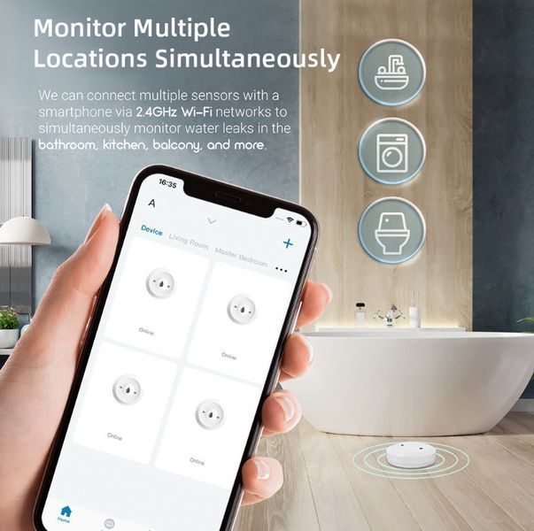 Бездротовий Zigbee датчик витоку води для розумного дому з підтримкою Tuya та Smart Life SH21005 фото