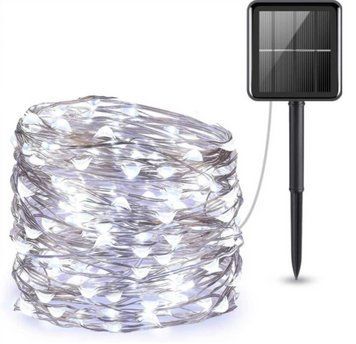 Солнечная уличная гирлянда светодиодная Роса с аккумулятором и LED подсветкой 20м Белый цвет G03001 фото