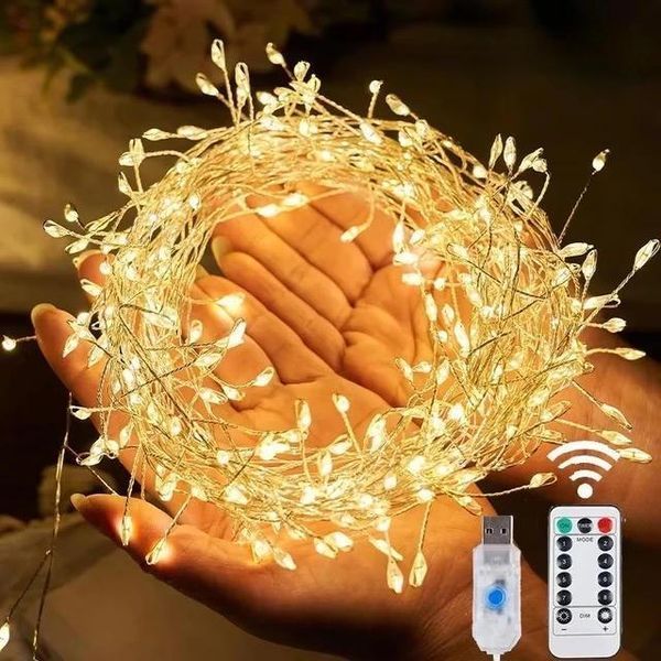 Декоративная светодиодная гирлянда 3 метра 100 теплых LED с пультом USB питание G03119 фото