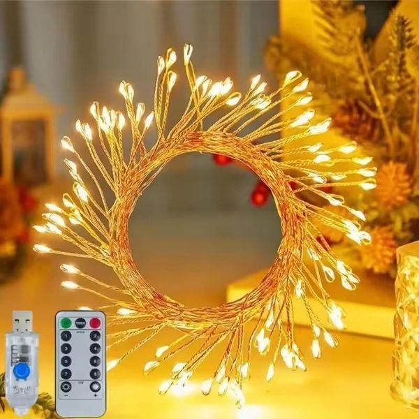 Декоративная светодиодная гирлянда 3 метра 100 теплых LED с пультом USB питание G03119 фото
