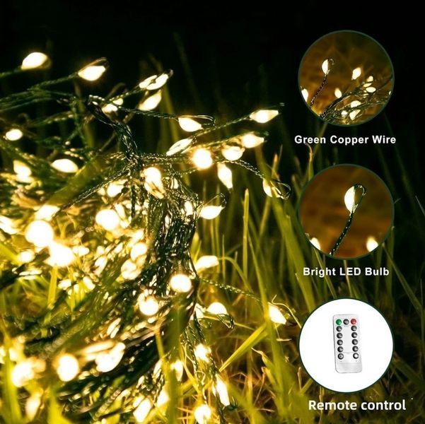 Cветодиодная гирлянда 30 метров 900 LED с теплым белым свечением на зеленой медной проволоке G03120 фото