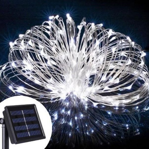 Солнечная уличная гирлянда светодиодная Роса с аккумулятором и LED подсветкой 30м Белый цвет G03001 фото