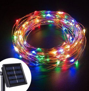 Солнечная уличная гирлянда светодиодная Роса с аккумулятором и LED подсветкой 30м Разноцветная G03001 фото