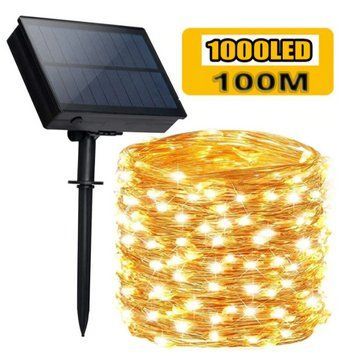 Уличная LED гирлянда Роса длиной 100 метров на солнечной батарее Теплый белый G03008 фото