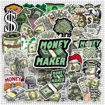 Набор стикеров 50 шт Money Maker Деньги наклейки Доллары для ноутбука, телефона, дневника BG17117 фото