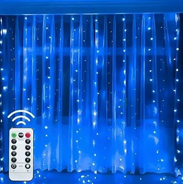 Синя гірлянда-водоспад завіса 300 LED USB з пультом  3х3 м G03122 фото