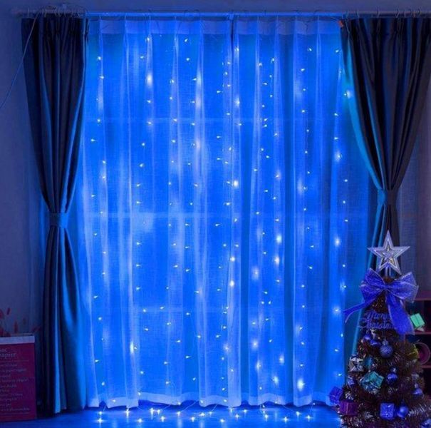 Синя гірлянда-водоспад завіса 300 LED USB з пультом  3х3 м G03122 фото