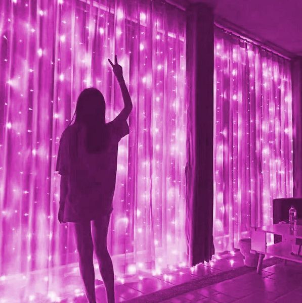 Декоративная гирлянда-занавес с 300 LED в розовом цвете с дистанционным управлением USB 3х3 метра G03124 фото