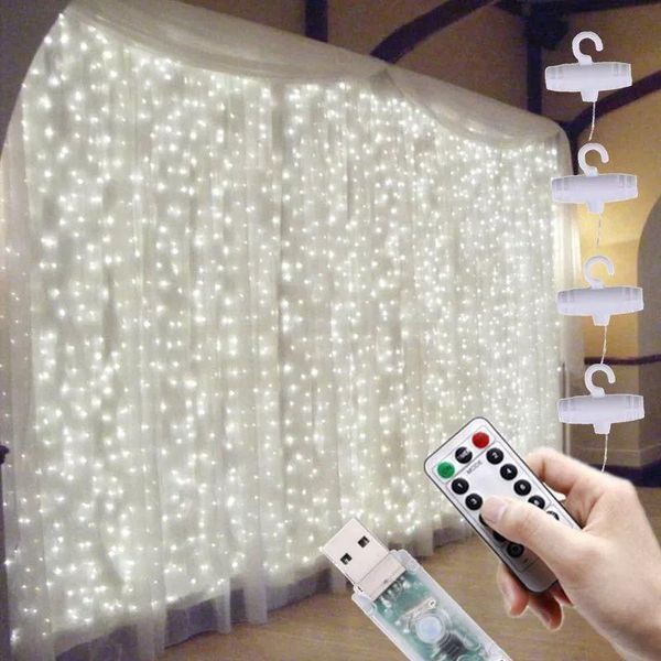 Декоративная гирлянда светодиодный занавес штора 300 LED с пультом 3х3 м Холодный белый G03010 фото