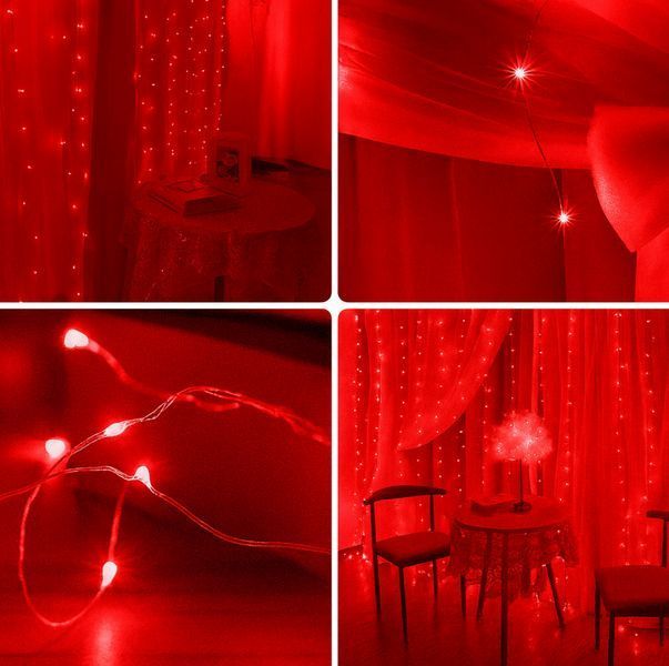 Красная светодиодная штора гирлянда 300 LED с пультом USB водопад 3х3м G03125 фото