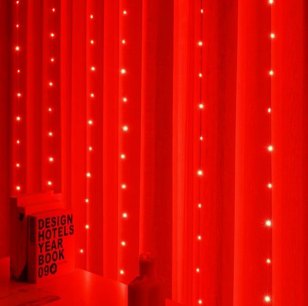 Красная светодиодная штора гирлянда 300 LED с пультом USB водопад 3х3м G03125 фото