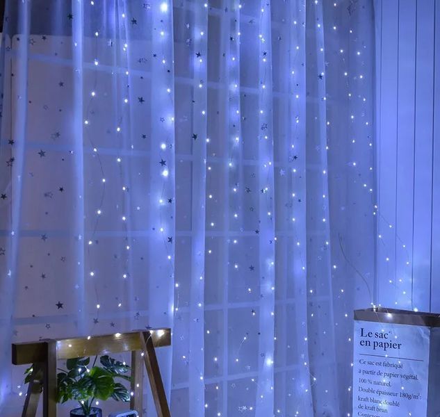 Декоративная гирлянда светодиодный занавес штора 300 LED с пультом 3х3 м Холодный белый G03010 фото