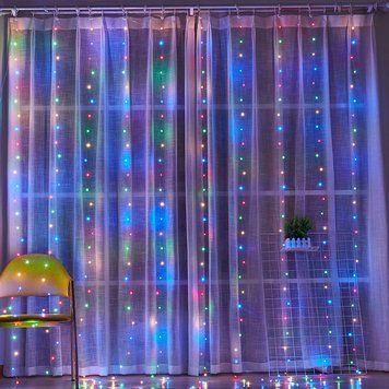 Декоративная гирлянда светодиодный занавес штора 300 LED с пультом 3х3 м Разноцветная G03010 фото