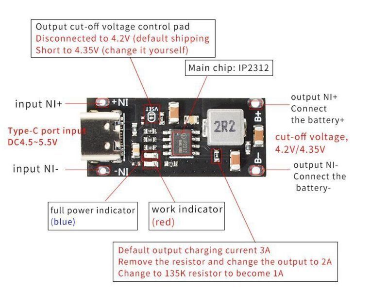 Модуль швидкої зарядки Type-C 3А для літієвих акумуляторів IP2312 AILAVI-0503V3 E08028 фото