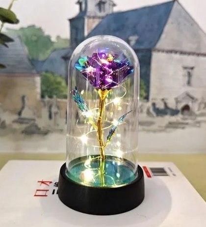 Оригинальный подарок Вечная LED Розовая роза в колбе с подсветкой ночник P13093 фото