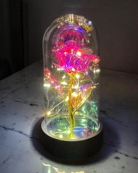 Оригинальный подарок Вечная LED Розовая роза в колбе с подсветкой ночник P13093 фото