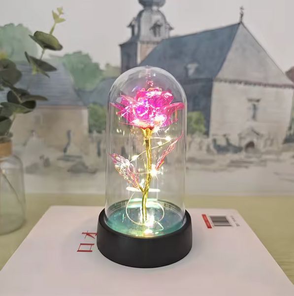 Оригинальный подарок Вечная LED Розовая роза в колбе с подсветкой ночник P13093 фото