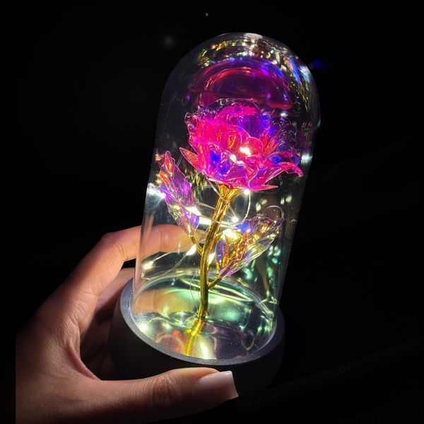Оригинальный подарок Вечная LED Розовая роза в колбе с подсветкой ночник P13093 фото